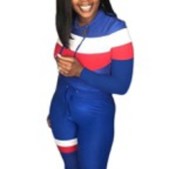 red white and blue two piece outfit